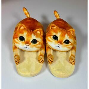 Openhahaha Plush Orange Cat Slippers 10 Inches Long, Fit Women in US Size 8